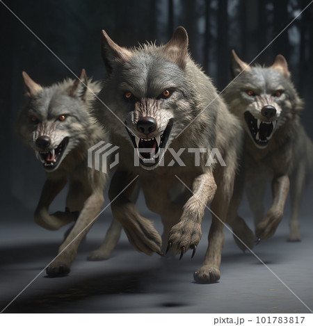 Scary pack of evil predatory wolves with big...のイラスト素材 [101783817] - PIXTA