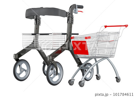 Rollator for elderly with shopping cart, 3D rendering 101784611
