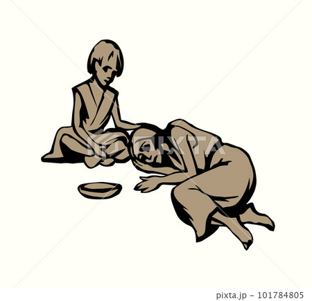 People suffering from hunger. Vector drawing 101784805