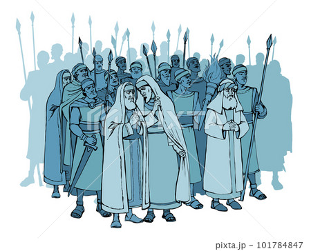 Old Pharisee Priest with army. Vector drawing 101784847