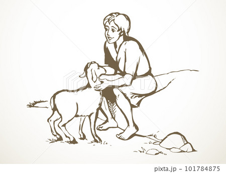 Shepherd with sheep. Vector drawing Shepherd with sheep. Vector drawing 101784875
