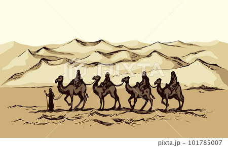 Camel caravan travels. Vector drawing Camel caravan travels. Vector drawing 101785007