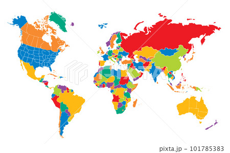 World map. Continents with the contours of the countries. Vector drawing 101785383