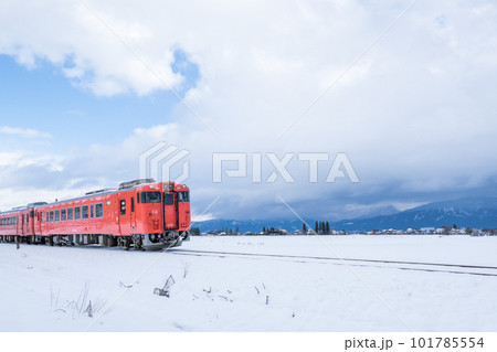 【城端線】雪原を走る普通列車 101785554