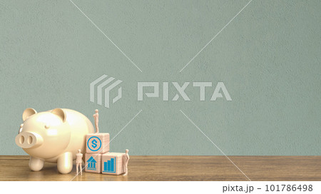 The piggy bank and wood cube for saving or business concept 3d rendering The piggy bank and wood cube for saving or business concept 3d rendering 101786498