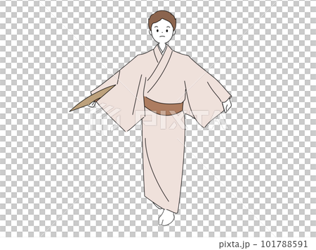 一個穿著和服的男人拿著扇子攤開雙手 一個穿著和服的男人拿著扇子攤開雙手 101788591