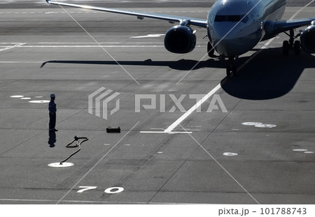 緊張する到着機のゲート入り 緊張する到着機のゲート入り 101788743