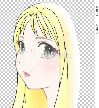 Color illustration of a cool looking girl with long hair Hair = gold Eyes = black 101788949