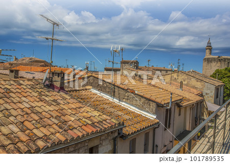 Roofs of old european houses in soft sunlight 101789535