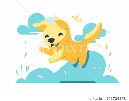 Fetching Fun: A Cartoon Illustration of a Yellow Retriever in Superflat Style Fetching Fun: A Cartoon Illustration of a Yellow Retriever in Superflat Style 101789578