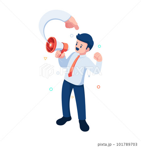 Isometric Businessman Promote Himself by Megaphone Isometric Businessman Promote Himself by Megaphone 101789703