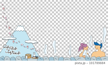 日本の温泉旅行を楽しむカップルのフレーム（春）（線画） 101789884