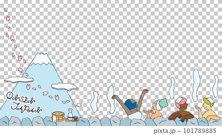 日本の温泉旅行を楽しむ外国人の旅行客のフレーム（春）（線画） 101789885