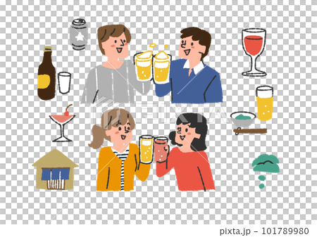 Illustration material set of people drinking beer and accessories Illustration material set of people drinking beer and accessories 101789980