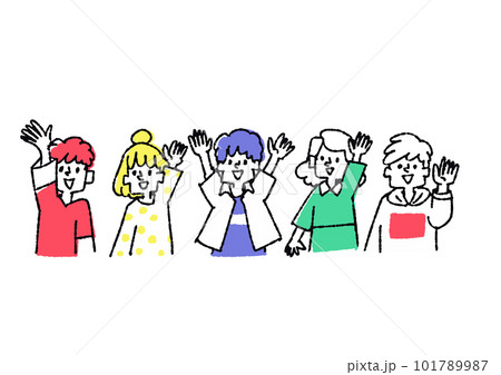 手を挙げている元気な子供達のイラスト素材 101789987