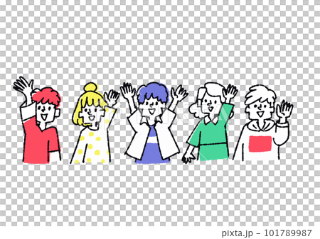 手を挙げている元気な子供達のイラスト素材 101789987
