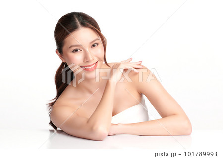 Beautiful young asian woman with clean fresh skin on white background, Face care, Facial treatment, Cosmetology, beauty and spa, Asian women portrait. Beautiful young asian woman with clean fresh skin on white background, Face care, Facial treatment, Cosmetology, beauty and spa, Asian women portrait. 101789993