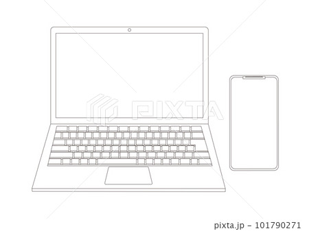 スマートフォンとノートパソコンの線画イラスト スマートフォンとノートパソコンの線画イラスト 101790271