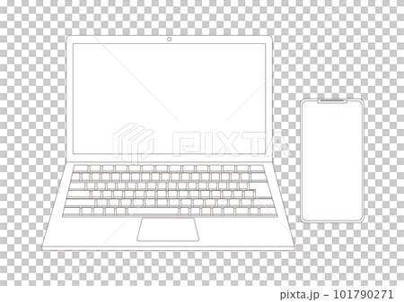 スマートフォンとノートパソコンの線画イラスト スマートフォンとノートパソコンの線画イラスト 101790271