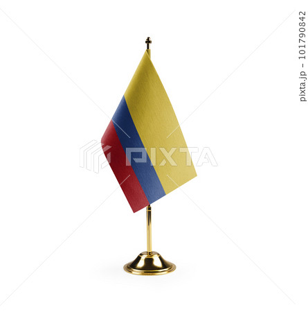 Small national flag of the Colombia on a white background 101790842