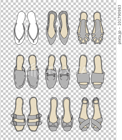 Illustration set of gray sandals Illustration set of gray sandals 101790983