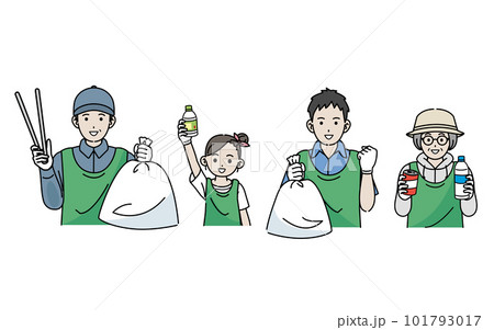 ボランティア活動　ゴミ拾いをする人達のイラスト 101793017