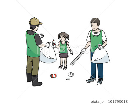 ボランティア活動　ゴミ拾いをする人達のイラスト 101793018