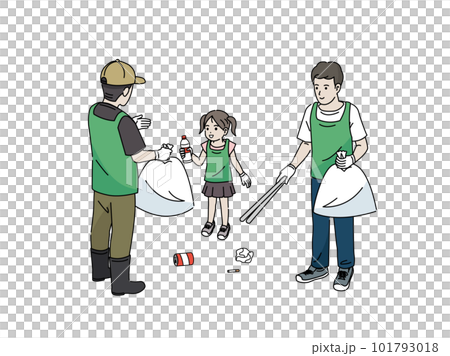 ボランティア活動　ゴミ拾いをする人達のイラスト 101793018