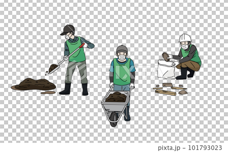 ボランティア活動 瓦礫や泥を撤去する人達 復興支援のイラスト ボランティア活動 瓦礫や泥を撤去する人達 復興支援のイラスト 101793023