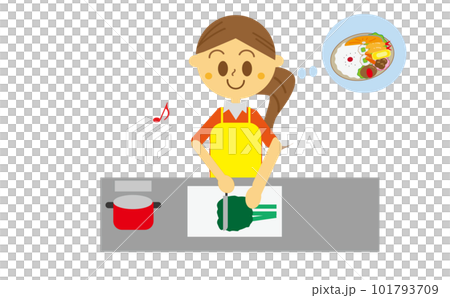 Illustration of a woman making lunches, self-catering, handmade lunches, savings 101793709