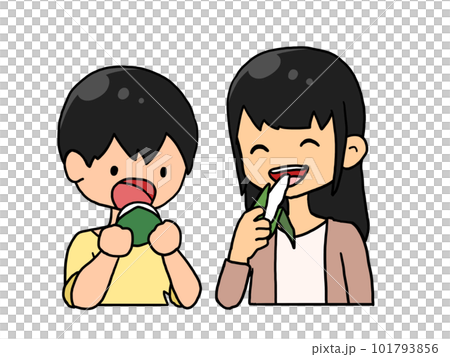 小孩吃柏年糕和chimaki的插圖(日本男女) 小孩吃柏年糕和chimaki的插圖(日本男女) 101793856