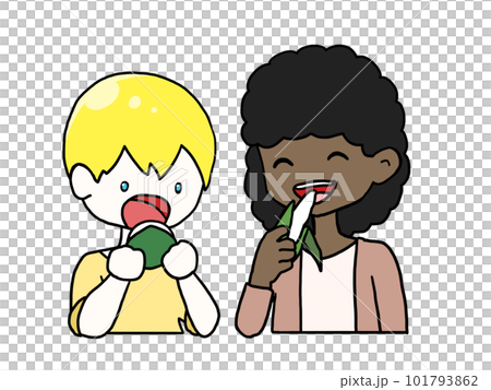 柏餅とちまきを食べる子どもたちのイラスト（黒人女子と白人男子） 101793862