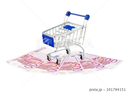 Euros bills carpeted and shopping cart Euros bills carpeted and shopping cart 101794151