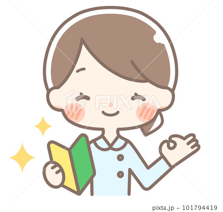 初心者マークを持つ笑顔な白衣の女性 初心者マークを持つ笑顔な白衣の女性 101794419