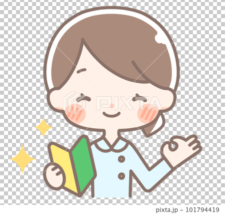 初心者マークを持つ笑顔な白衣の女性 初心者マークを持つ笑顔な白衣の女性 101794419