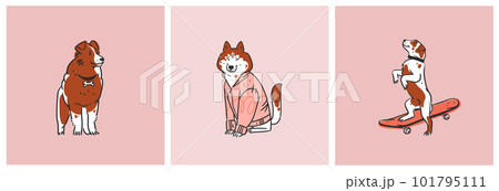 Hand drawn vector abstract graphic line collection set with diverse cute funny cartoon dogs characters.Vector illustration of funny cartoon different breeds dogs in trendy flat style. Line dog icon. Hand drawn vector abstract graphic line collection set with diverse cute funny cartoon dogs characters.Vector illustration of funny cartoon different breeds dogs in trendy flat style. Line dog icon. 101795111