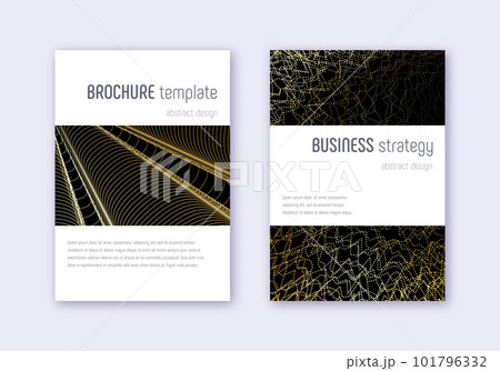 Minimalistic cover design template set. Gold abstract lines on black background. Emotional cover design. Dramatic catalog, poster, book template etc. 101796332