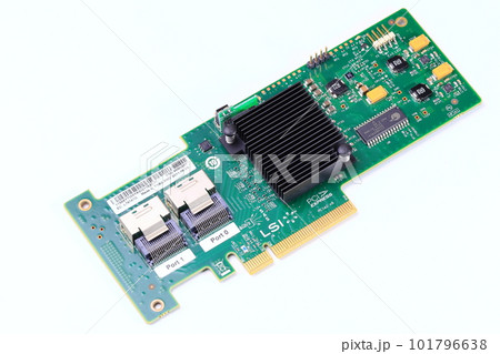 Disk array controller card( Raid ) with with double mini sas connector isolate on a white background  101796638