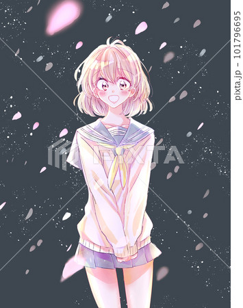 セーラー服の女子学生　桜吹雪 101796695