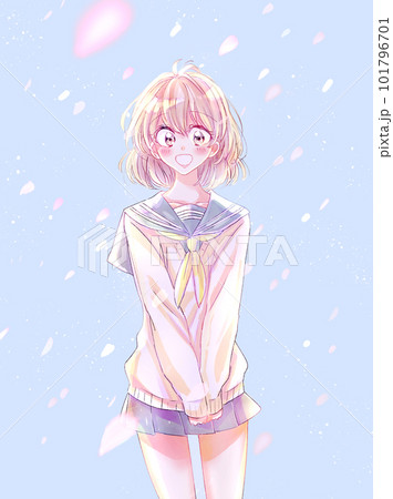 セーラー服の女子学生　桜吹雪 101796701