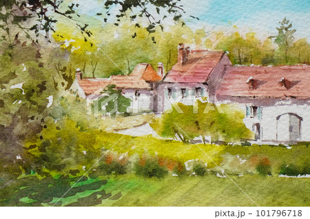 フランスの小さな街 水彩画 風景画のイラスト素材 [101796718] - PIXTA