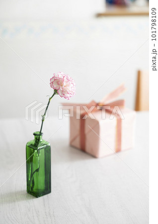 カーネーションの一輪挿しとプレゼントボックス 101798109