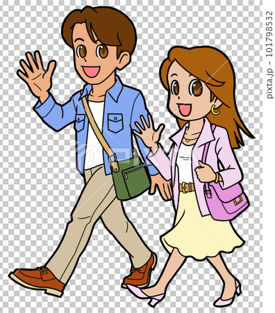 兩個年輕男女行走 101798532