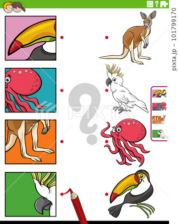 match cartoon animals and clippings educational activity 101799170