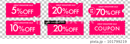 Simple pink coupon vector icon set for Great Singapore Sale 101799219