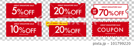 グレートシンガポールセールに使えるシンプルな赤のクーポンベクターアイコンセット グレートシンガポールセールに使えるシンプルな赤のクーポンベクターアイコンセット 101799220
