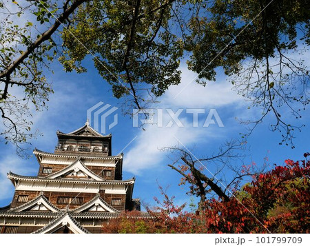 秋の広島城　青空と天守閣　（広島市） 101799709