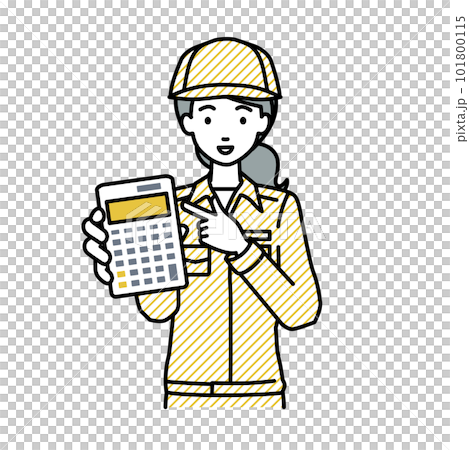 一名女工站著指著計算器 101800115