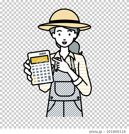 一位農婦站著指著計算器向我們展示 101800116