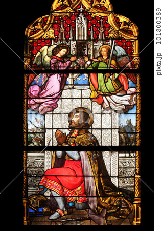 Saint Ladislaus, stained glass in Zagreb cathedral 101800389